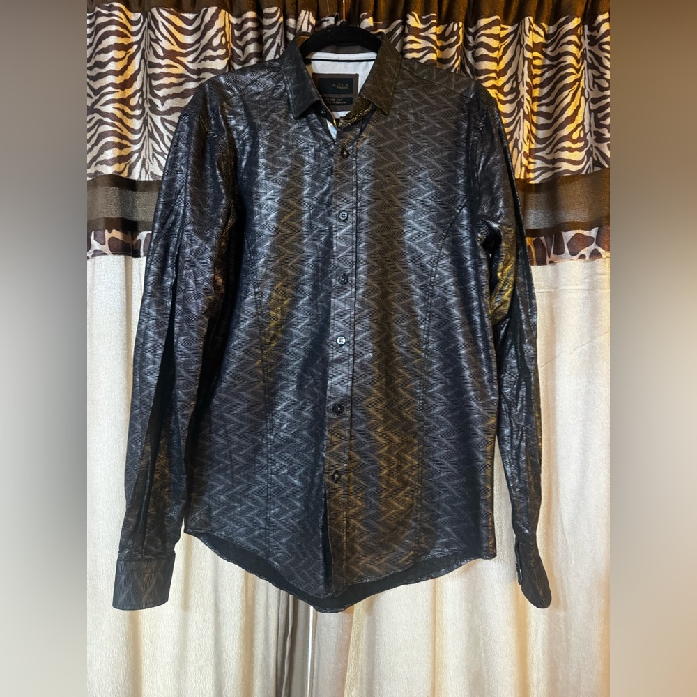 Men's Black Patterned Dress Shirt